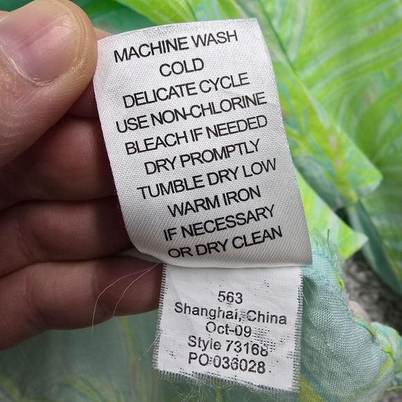 Lilly Pulitzer Shirt Women 10 Green Button Up Long Sleeve Palm Tree Tropical - Picture 7 of 12